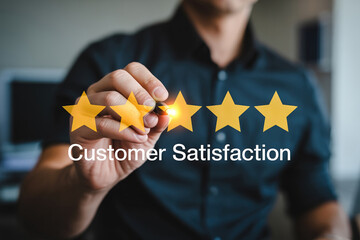 Enhancing Customer Satisfaction Hand Adding Star to Rating Demonstrating Quality Service and Positive Feedback