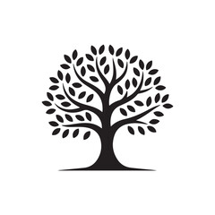 Black tree silhouette with leaves and branches icon
