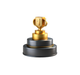 Gleaming Golden Trophy on Three-Tiered Matte Gray Podium with Raised Gold Numbers 1 – Award, Victory, and Championship Concept on White Background