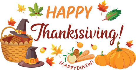 Vibrant pumpkins and autumn leaves frame a festive Halloween holiday harvest celebration