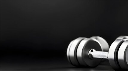 Modern fitness gym with chrome dumbbells arranged on a rack