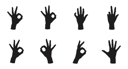 Eight Hand Gestures OK Sign Silhouette