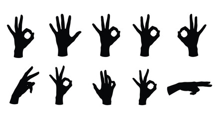 Ten Female Hands OK Sign Silhouette