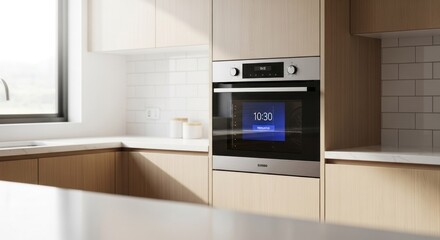 Fototapeta premium Modern built-in oven in a light-filled kitchen