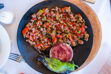 Turkish traditional sac kavurma food photos