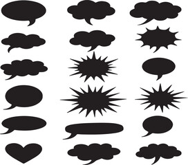 Black grunge texture Speech Bubble Vector Set – Comic Chat Cloud Shapes Silhouette Icons black Vector illustration design and transparent background.