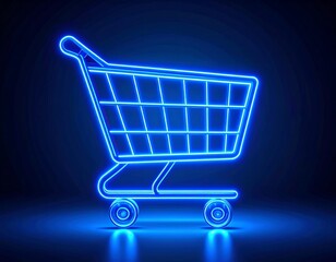 Neon blue shopping cart icon