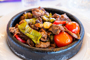 Turkish traditional shepherd's (coban) kavurma food photos