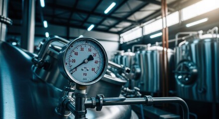 Industrial brewing equipment with pressure gauge