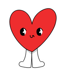 Hand Drawn Funny red kawaii heart with cartoon legs isolated Vector