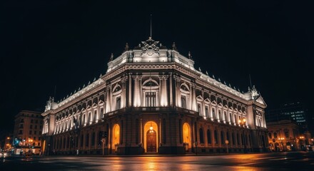 Naklejka premium Grand, ornate building illuminated at night
