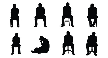 Diverse Group of People Sitting in Chairs Silhouette