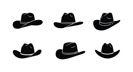 Cowboy Hat Collection Vector Illustration of Western Headwear in Silhouette Style silhouette