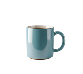 Turquoise ceramic mug gleams under soft lighting. Perfect for product staging, social media, or branding mockups.
