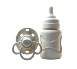 White bottle and pacifier with studio lighting is perfect for product photography, branding, and social media content about baby care.