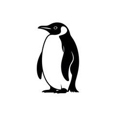 Naklejka premium Monochrome Majesty A Striking Silhouette of an Emperor Penguin Standing Tall Against a Pristine White Backdrop Simple Elegance in Bird Art