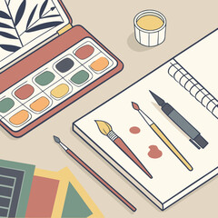 creative workspace with art student suppliess