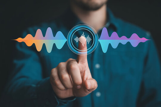Sound Wave Visualization Digital Interface with Finger Touching Audio Spectrum for Music Technology - Powered by Adobe