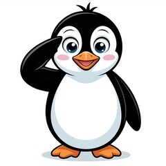 Cartoon Penguin Saluting with a Smiling Face a Heartwarming Depiction of Loyalty and Respect in Animated Form Perfect for Kids