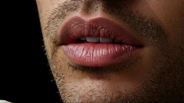 Man applying lip balm with stick showing masculine grooming self care routine. Male using cosmetic product for lip protection against dry cracked skin. Men beauty concept for personal