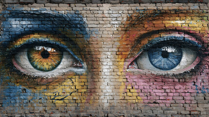 Surreal Eyes Mural on Brick Wall