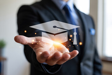 Investing in Education A Hand Holding a Graduation Cap Symbolizing Knowledge and Future Career Prospects