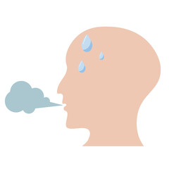 Minimalist vector illustration showing breathing problems with symptoms like cough, wheeze, chest pain, shortness of breath; related to asthma, COPD, pneumonia. silhouette icon
