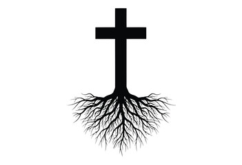 Rooted Cross Icon &ndash; Faith and Spiritual Growth Vector Illustration