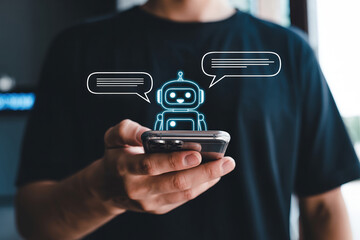 AI Chatbot Communication A Person Using a Smartphone to Interact with an Artificial Intelligence Bot