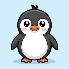 Obraz premium Adorable Cartoon Penguin with Big Eyes A Cute and Playful Illustration on a Soft Blue Background