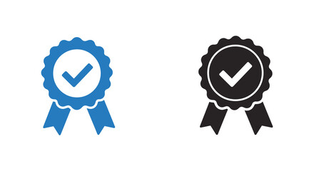 Approved Quality Badge Icon with Check Mark Silhouette Style
