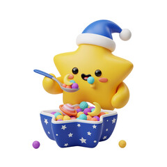 Naklejka premium Cute cartoon star eating cereal isolated on transparent background