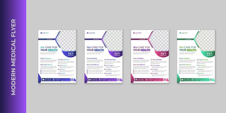 Professional Medical Flyer Vector Template Hospital, Clinic, Healthcare Promotion, Doctor Services, Modern Healthcare Flyer Design Medical Services, Health Brochure Layout in Multiple Color Options.