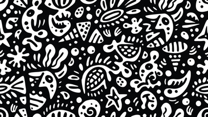 Fototapeta premium Black and white doodle pattern, seamless design, abstract background, vector illustration