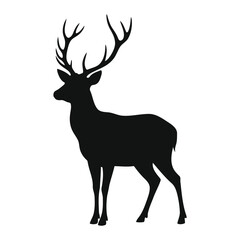 Obraz premium Deer Silhouette Vector – Majestic Stag with Antlers Isolated Illustration
