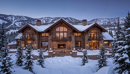 A dream luxury mansion in Aspen, Colorado, with a stunning snowy view.
