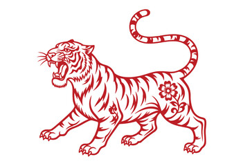 Fototapeta premium Chinese Paper Cut Tiger Vector – Traditional Red Tiger Illustration