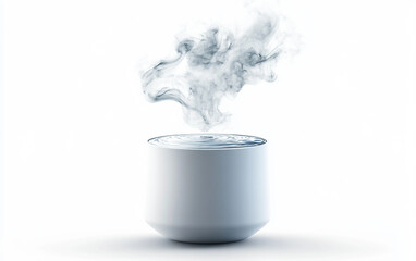 Futuristic design of a levitating coffee cup featuring dynamic steam patterns and elegant form isolated on white background PNG