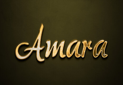 Old gold text effect of name Amara with 3D glossy style Mockup