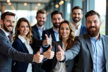 Diverse Group of Business Professionals Uniting in Agreement with Thumbs Up for Teamwork and Success in the Corporate World