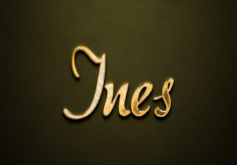 Old gold text effect of name Ines with 3D glossy style Mockup
