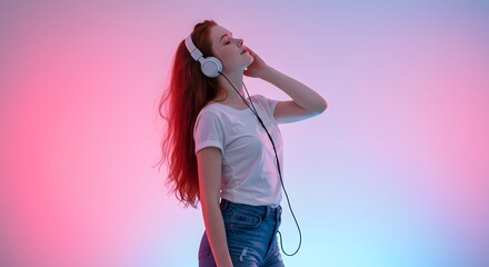 Pretty Girl Listening to Music and Enjoying the Moment