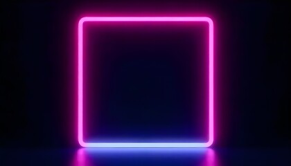 Abstract Neon Square with Vibrant Pink and Blue Glow in Dark Background