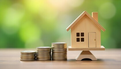 House Model with Coin Stacks Representing Investment and Real Estate Concepts