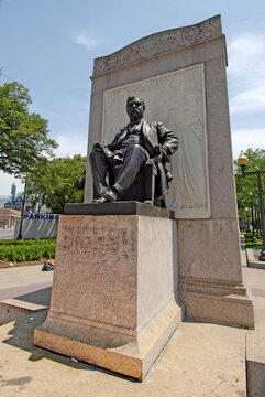Grand Circus Park downtown Detroit Michigan and statue of  Former governor William Cotter Maybury. 08.10.25
