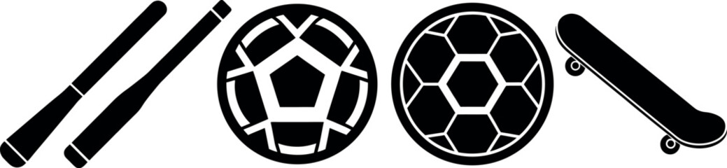 Hockey Stick, Soccer Ball, Cricket Bat Sports Icon Pack
