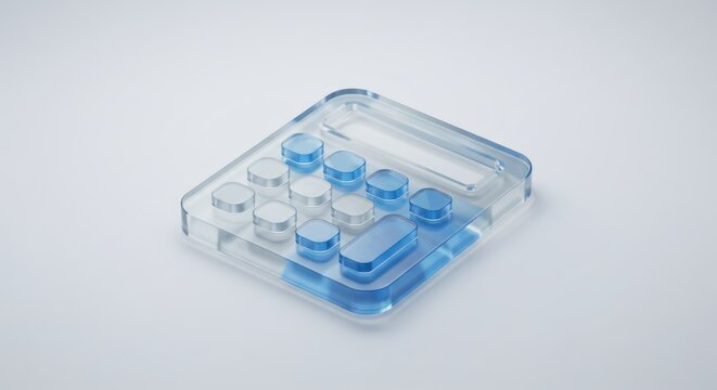 Transparent glass calculator icon on white background. (1)