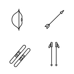 Set of line icons depicting skiing and archery equipment  