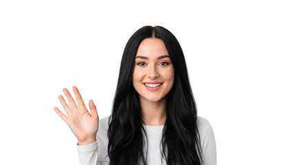  Schwarzhaarige  Frau – Winken, transparenter Hintergrund, PNG