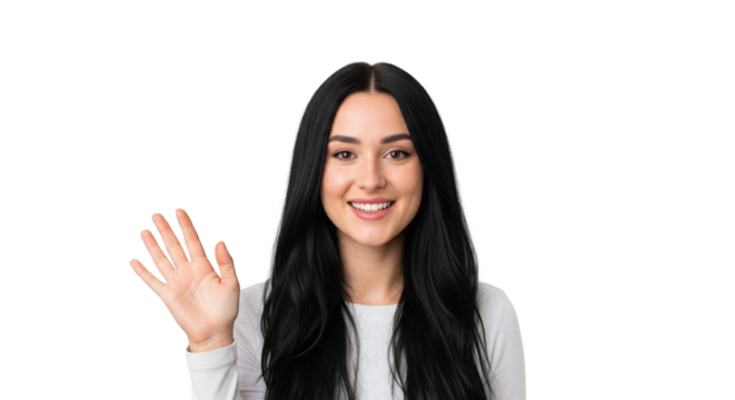  Schwarzhaarige  Frau – Winken, transparenter Hintergrund, PNG